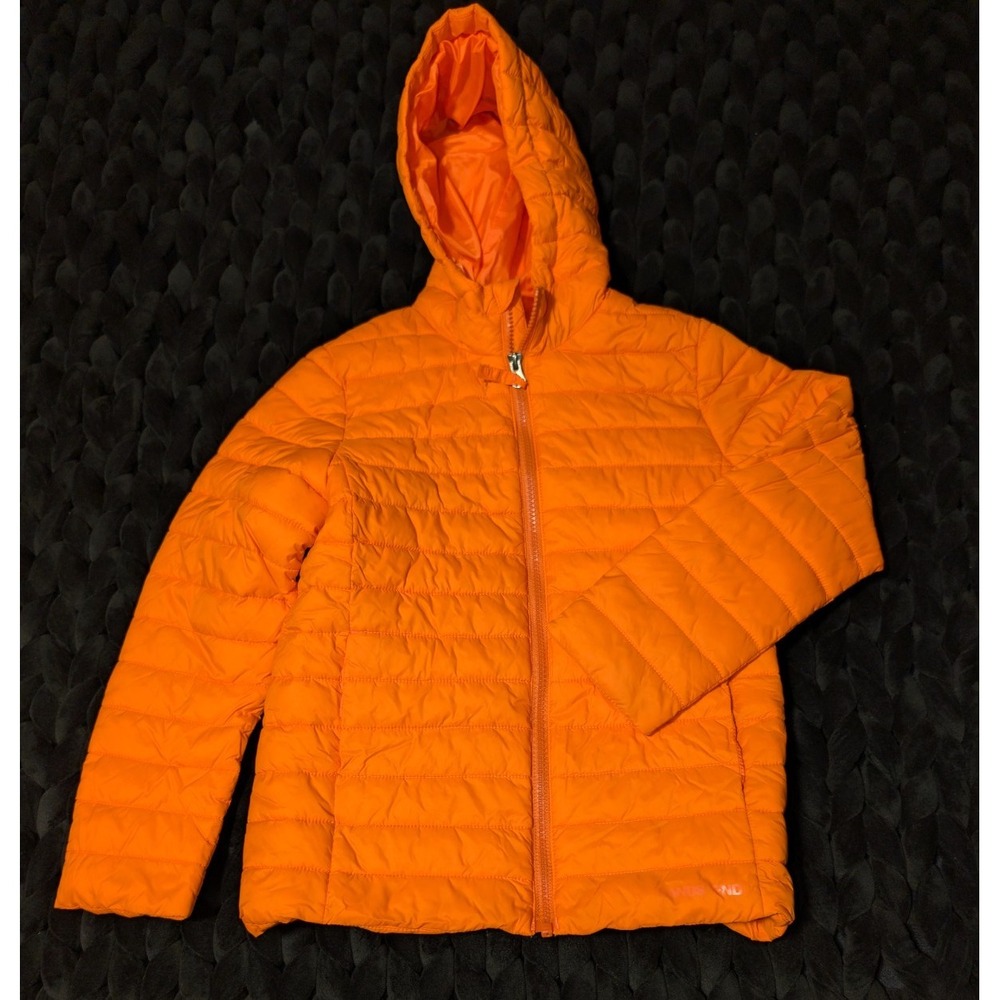 Lands End Kids Lightweight Hooded Orange Puffer Jacket Size Medium